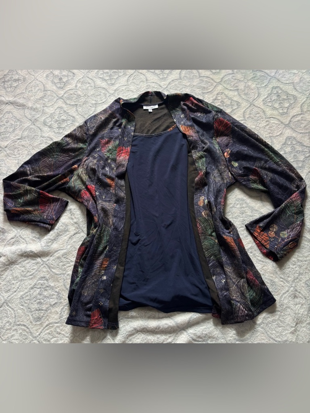 Serengeti Navy Open-Front Floral Print Blazer